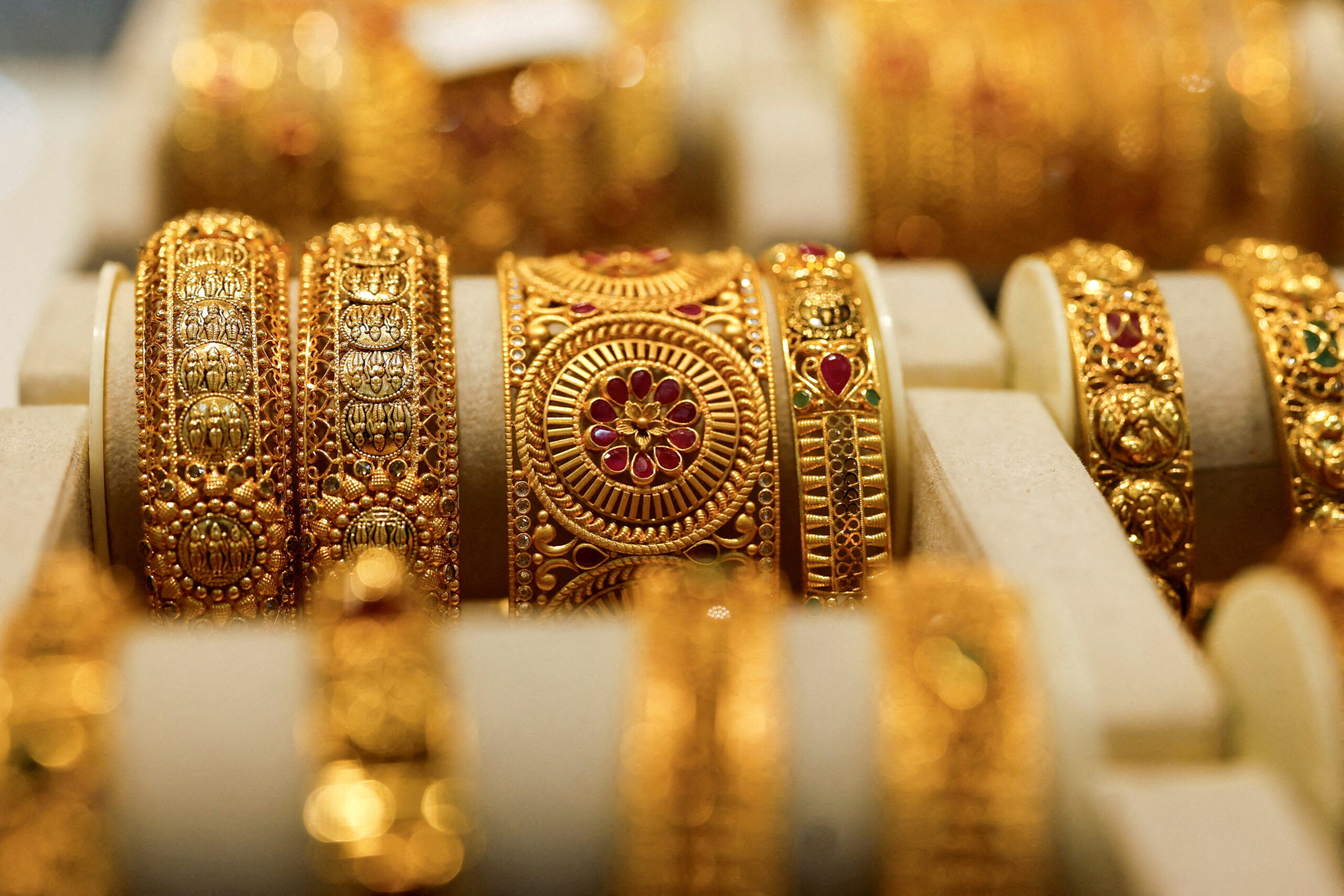 FILE PHOTO: Gold bangles are displayed at a jewellery store in Mumbai